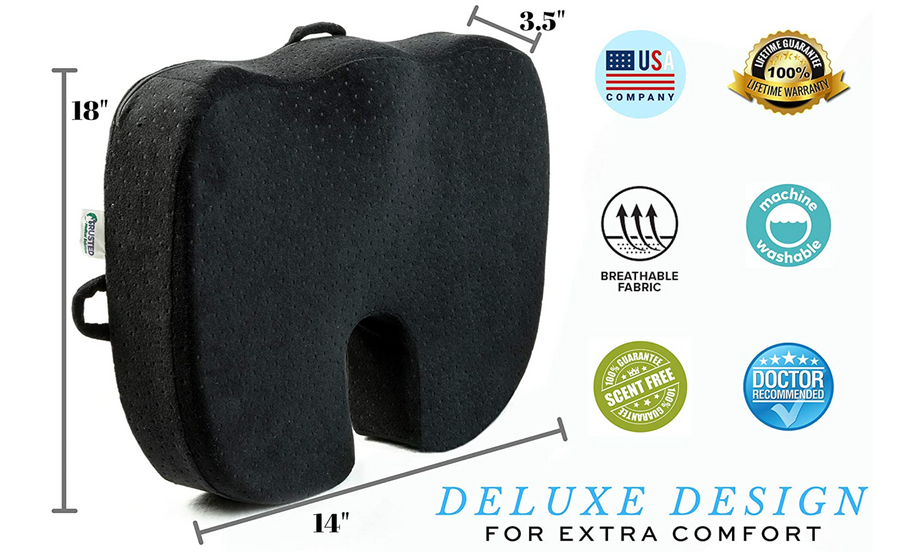 Deluxe Sciatica Pain Relief Pillow - Memory Foam Car Seat Cushion